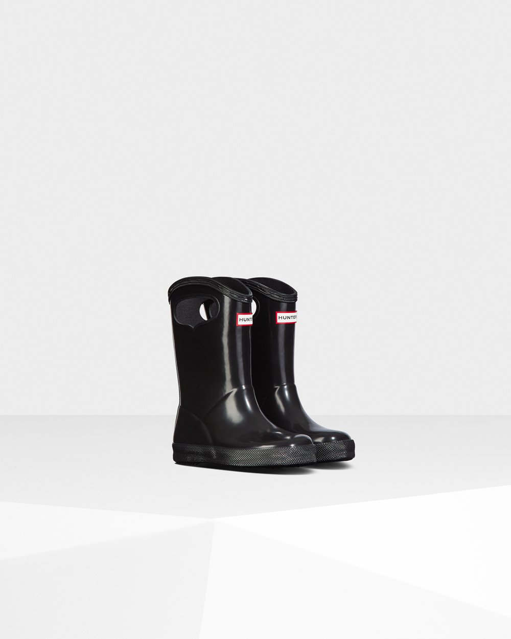 Kids Rain Boots - Hunter Original First Classic Grab Handle Gloss (06LZXOBCV) - Black